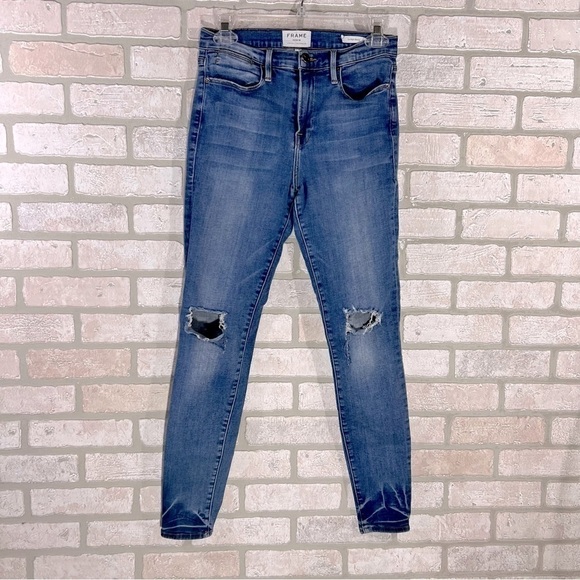 Frame Denim Le High Skinny Distressed Jeans in Roman Wash Size 28 - Picture 3 of 10